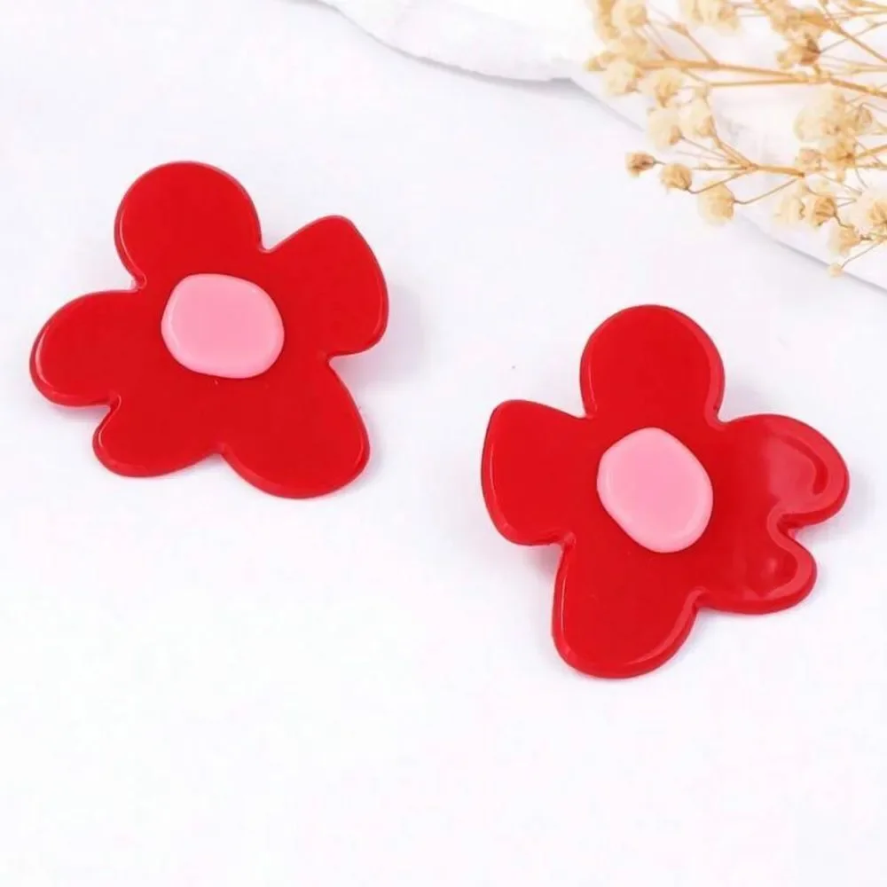 Red and Pink Floral Earrings A1215